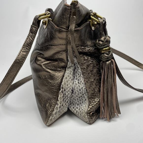 Elliott Lucca‎ Gold Leather Quilted Strap Hobo Shoulder Boho Bohemian - Picture 12 of 16